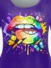 T-shirt à Imprimé Lèvre et Papillon en Couleur D'Arc-en-ciel de Grande Taille - Pourpre  5x | US 30-32