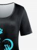 T-Shirt à Imprimé Patte de Chat et Lune Grande-Taille - Noir 5x | US 30-32