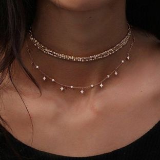 Beaded Rhinestone Star Layered Choker Necklace