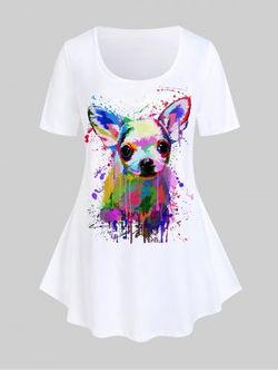 T-shirt à Imprimé Peinture Eclaboussée Animal de Grande Taille - WHITE - 5X | US 30-32