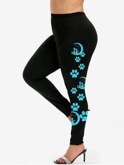 Plus Size High Waist Moon Cat Paw Print Skinny Leggings - BLACK - M | US 10