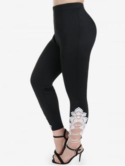 Plus Size High Rise Lace Panel Skinny Leggings - BLACK - 1X | US 14-16
