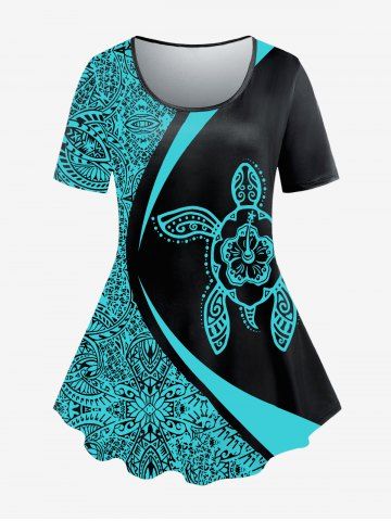 Plus Size Short Sleeve Tortoise Print T-shirt - BLACK - 4X | US 26-28