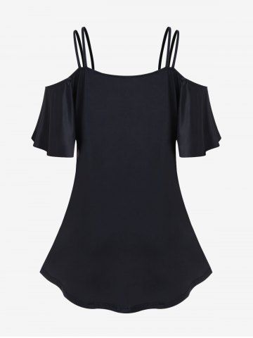 Plus Size Cold Shoulder Rainbow Sunflower Print Tee