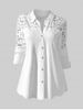 Plus Size Crinkle Lace Panel Button Up Shirt -  