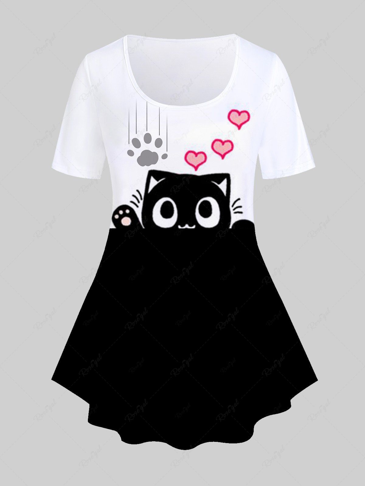 Online Plus Size Short Sleeve Cartoon Cat Print Tee  