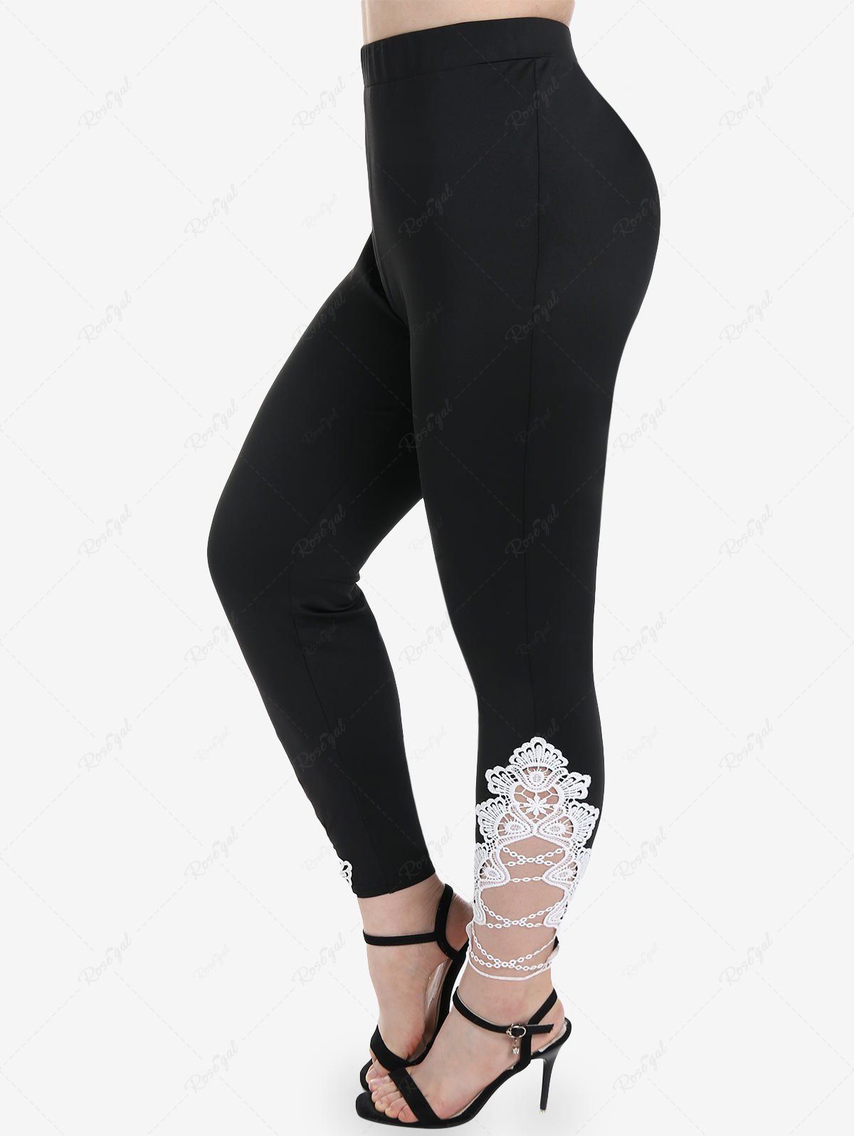 Outfits Plus Size High Rise Lace Panel Skinny Leggings  