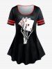 Skeleton Playing Card Printed Gothic Tee and High Rise Rose Print Skinny Leggings Plus Size Outfit -  
