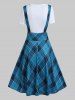 Plaid Print Suspender Skirt And Bowknot Cut Out T-shirt Set -  