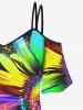 Plus Size Cold Shoulder Rainbow Sunflower Print Tee -  