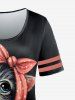 T-shirt à Imprimé 3D Chat de Grande Taille à Manches Courtes - Noir 2X | US 18-20