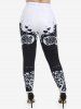 Plus Size Butterfly Printed Two Tone Leggings -  