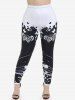 Plus Size Butterfly Printed Two Tone Leggings -  