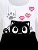 Plus Size Short Sleeve Cartoon Cat Print Tee -  