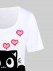 Plus Size Short Sleeve Cartoon Cat Print Tee -  