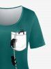 T-shirt à Imprimé 3D Chat à Manches Courtes de Grande Taille avec Poche - Vert profond 5x | US 30-32