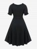 Plus Size Lace Up Ruffles Neck Solid A Line Dress -  