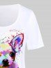 T-shirt à Imprimé Peinture Eclaboussée Animal de Grande Taille - Blanc M | US 10