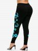 Plus Size High Waist Moon Cat Paw Print Skinny Leggings -  