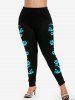 Plus Size High Waist Moon Cat Paw Print Skinny Leggings -  