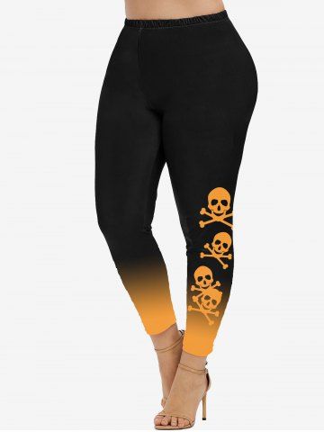 Plus Size High Waist Skull Print Skinny Leggings - BLACK - 5X | US 30-32