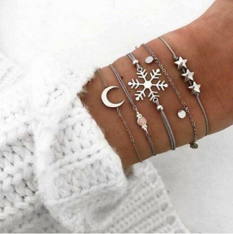 5Pcs Braided Moon Star Snowflake Bracelet