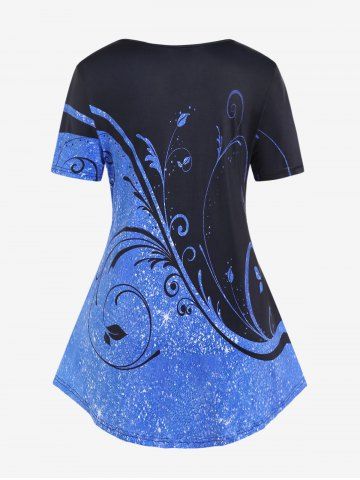 Plus Size Plant Printed Two Tone Tee