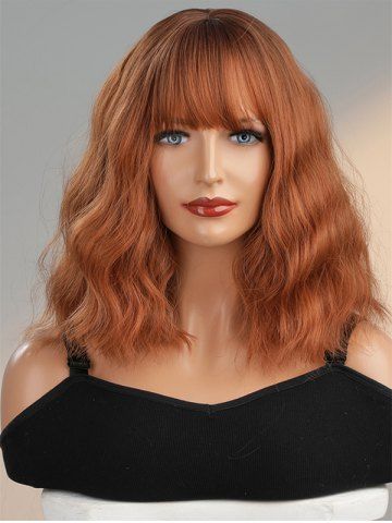 Mid-length Red-brown Full Bang Wavy Synthetic Wig - RUST - 12INCH