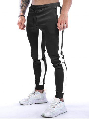 Pantalon de Survêtement Décontracté Long en Blocs de Couleurs Zippé à Pieds Etroits avec Poches - BLACK - XL