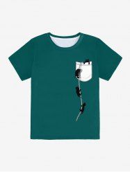 T-shirt Unisexe à Imprimé Chat 3D - Vert profond 6XL