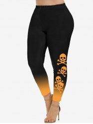 Plus Size High Waist Skull Print Skinny Leggings -  