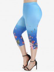 Plus Size High Waist Floral Print Capri Skinny Leggings -  