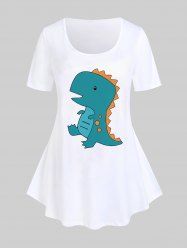 T-shirt à Imprimé Dinosaure Dessin Animé de Grande Taille à Manches Courtes - Blanc 5x | US 30-32