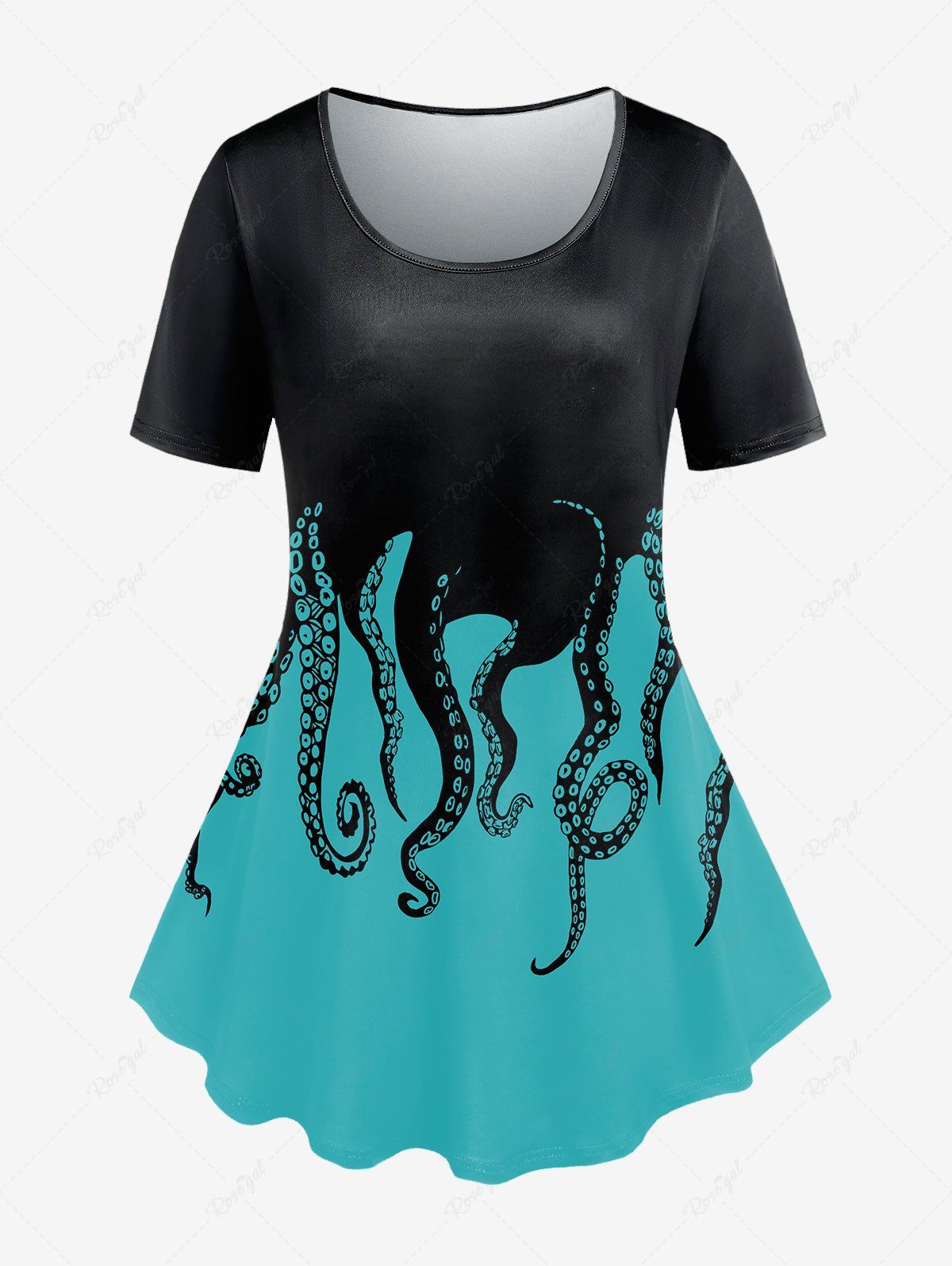 Latest Plus Size Short Sleeve Octopus Print Tee  