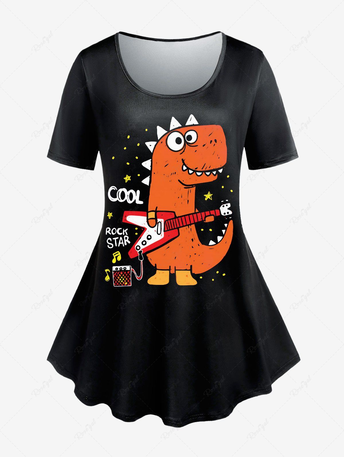 T-shirt à Imprimé Graphique Dinosaure Dessin Animé de Grande Taille Noir 5x | US 30-32