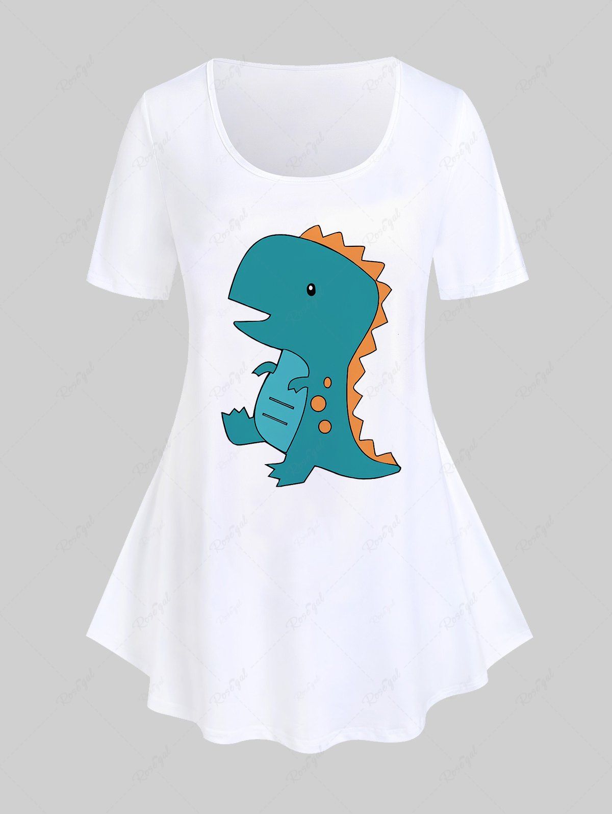 T-shirt à Imprimé Dinosaure Dessin Animé de Grande Taille à Manches Courtes Blanc 5x | US 30-32