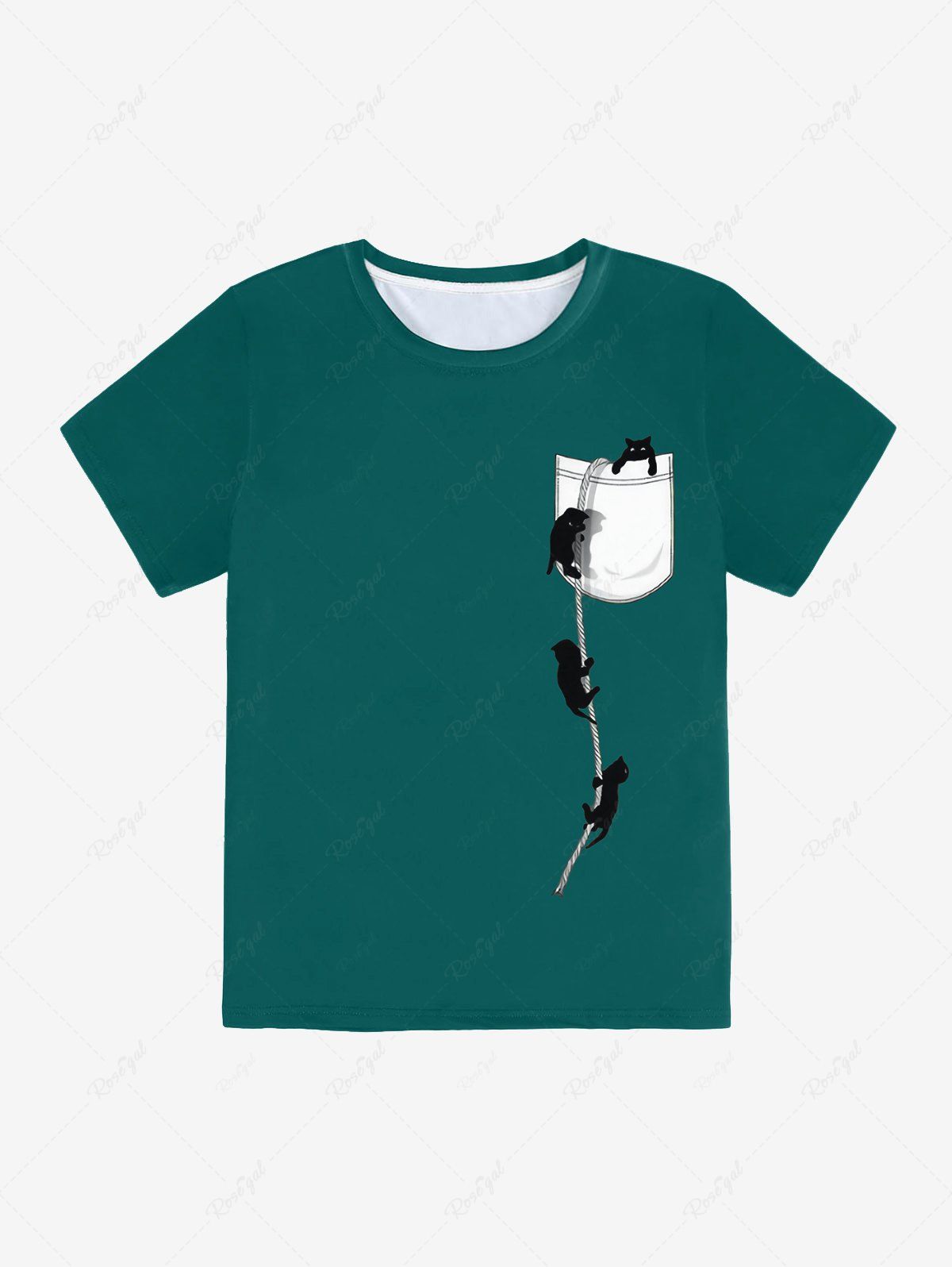T-shirt Unisexe à Imprimé Chat 3D Vert profond 2XL