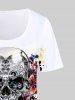 Ensemble de T-shirt Gothique à Imprimé 3D Papillon Crâne et Jegging en Denim de Grande Taille - Blanc 