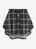 Plus Size Tee with Plaid Detachable Collar and Skirt Set -  
