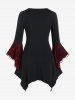 Plus Size Skulls Mesh Panel Bell Sleeves Twist Lace Up Asymmetrical 2 In 1 Top -  