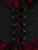 Plus Size Skulls Mesh Panel Bell Sleeves Twist Lace Up Asymmetrical 2 In 1 Top -  