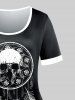 T-shirt Bicolore à Imprimé Plume et Rose de Grande Taille - Noir 2X | US 18-20