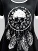 T-shirt Bicolore à Imprimé Plume et Rose de Grande Taille - Noir 3X | US 22-24