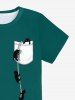 T-shirt Unisexe à Imprimé Chat 3D - Vert profond L