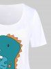 T-shirt à Imprimé Dinosaure Dessin Animé de Grande Taille à Manches Courtes - Blanc 5x | US 30-32