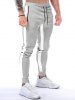 Contrast Colorblock Drawstring Zipper Pockets Beam Feet Long Casual Sports Sweatpants -  