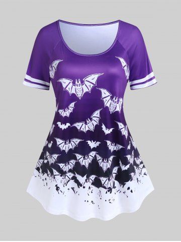Camiseta Talla Extra Estampado Murciélago Halloween - PURPLE - 5X | US 30-32