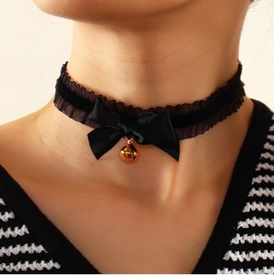 Bowknot Lace Gauze Bell Elastic Choker Necklace
