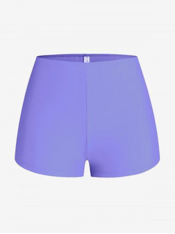 Plus Size Solid Basic Boyshorts Swimsuit - LIGHT PURPLE - 2X | US 18-20