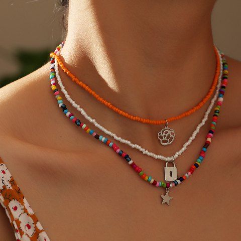 3 Pièces Colliers Ras-de-Cou Motif Perles Colorées Style Bohémien